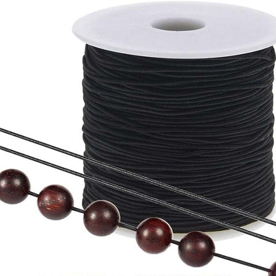 10 Meters, 1.5mm Size, Round  Black Elastic threads for Mala and Bracelets Making