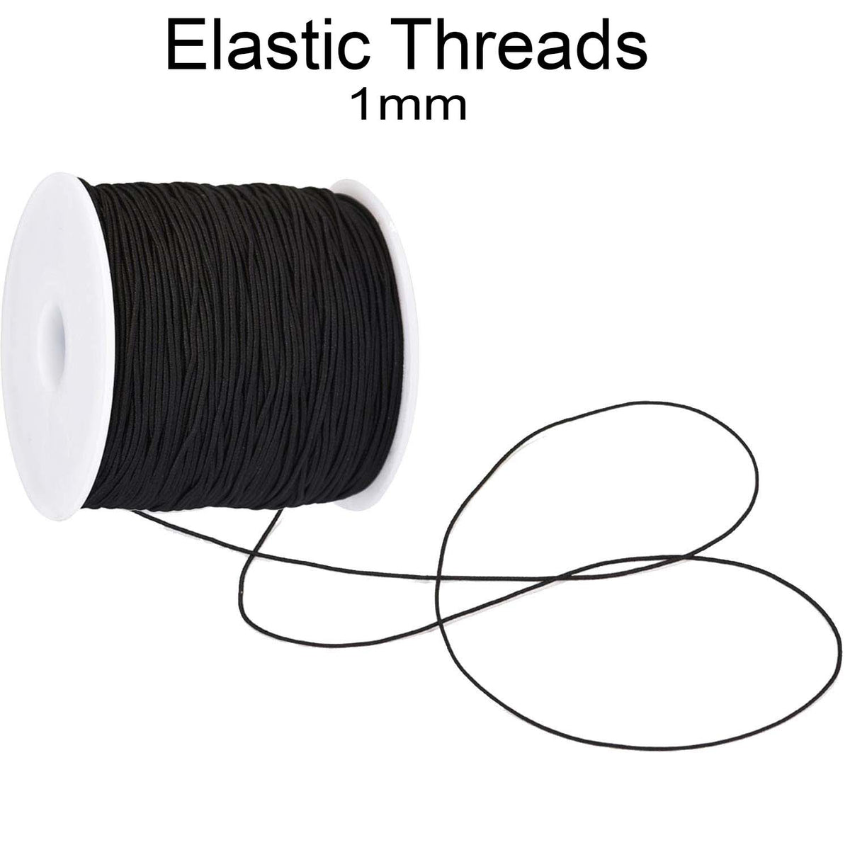 10 Meters, 1mm Size, Round Black Elastic threads for Mala and Bracelet ...