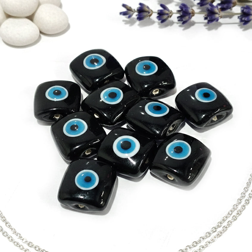 6 PIECES PACK' 10x18 MM APPROX SIZE' TURKISH DARK NAVY BLUE LAMPWORK EVIL EYE BEADS