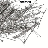 Eye Pins, 55mm Long, 22 Gauge Wire, Sold Per 50 Gram Pack, About 150~180 Pcs