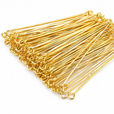 65mm Gold Plated Eye Pins for Jewelry Making, Iron Wire – 50 Grams Pack
