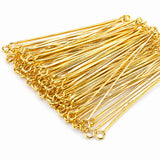 65mm Gold Plated Eye Pins for Jewelry Making, Iron Wire – 50 Grams Pack