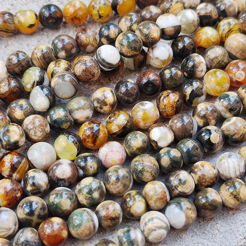 1 STRING/LINE PACK' APPROX 46-47 PIECES' 8MM SIZE FIRE AGATE BEADS