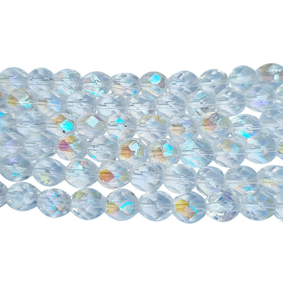 2 Strings, 6mm Fire Polished AB Clear faceted  Crystal glass beads