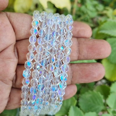 2 Strings, 6mm Fire Polished AB Clear faceted  Crystal glass beads