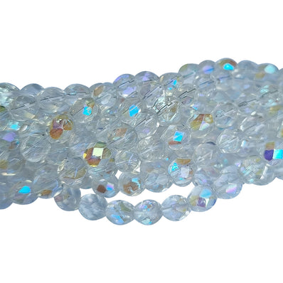2 Strings, 6mm Fire Polished AB Clear faceted  Crystal glass beads