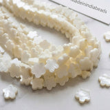 12mm White Flower Mother of Pearl (MOP) Beads Strand | Natural Shell Clover Beads | Approx. 30 Beads Per String