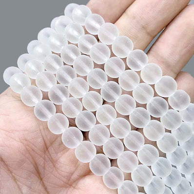 8mm smooth round White Ice Frosted Matty Sold Per Line, Glass beads for jewelry making