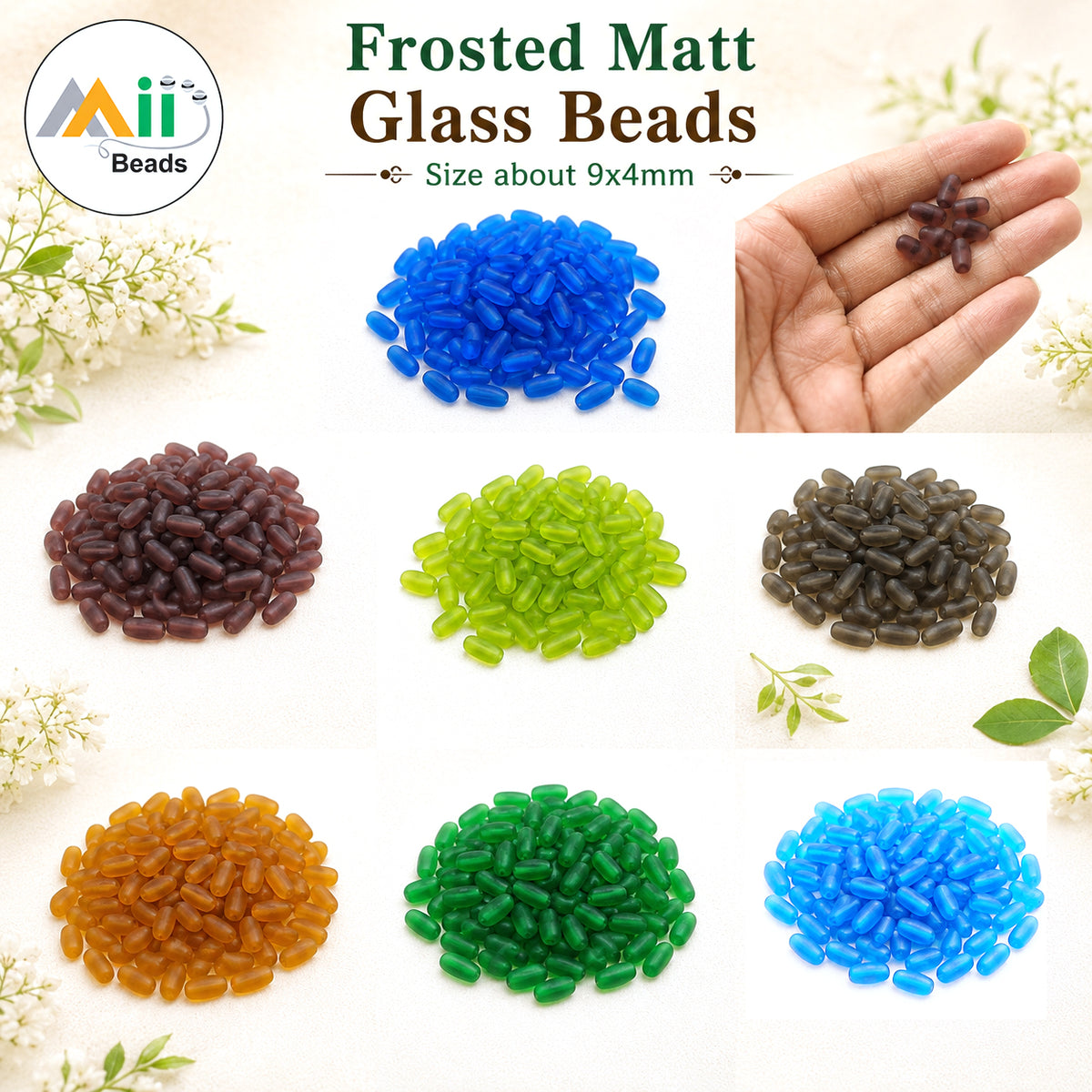 1400PCS Mix Pack (200PCS Each Color)-7 Colors Frosted Matt Oval Glass Beads 4x9mm – for Jewelry Making, Earrings, Bracelets & DIY Crafts