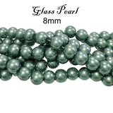 8MM ROUND, GLASS PEARL ROUND BEAD STRANDS HIGH QUALITY TRIPLE QUOTED , APPROX 114 PCS, (LONG STRANDS LINE) APPROX 32 INCHES