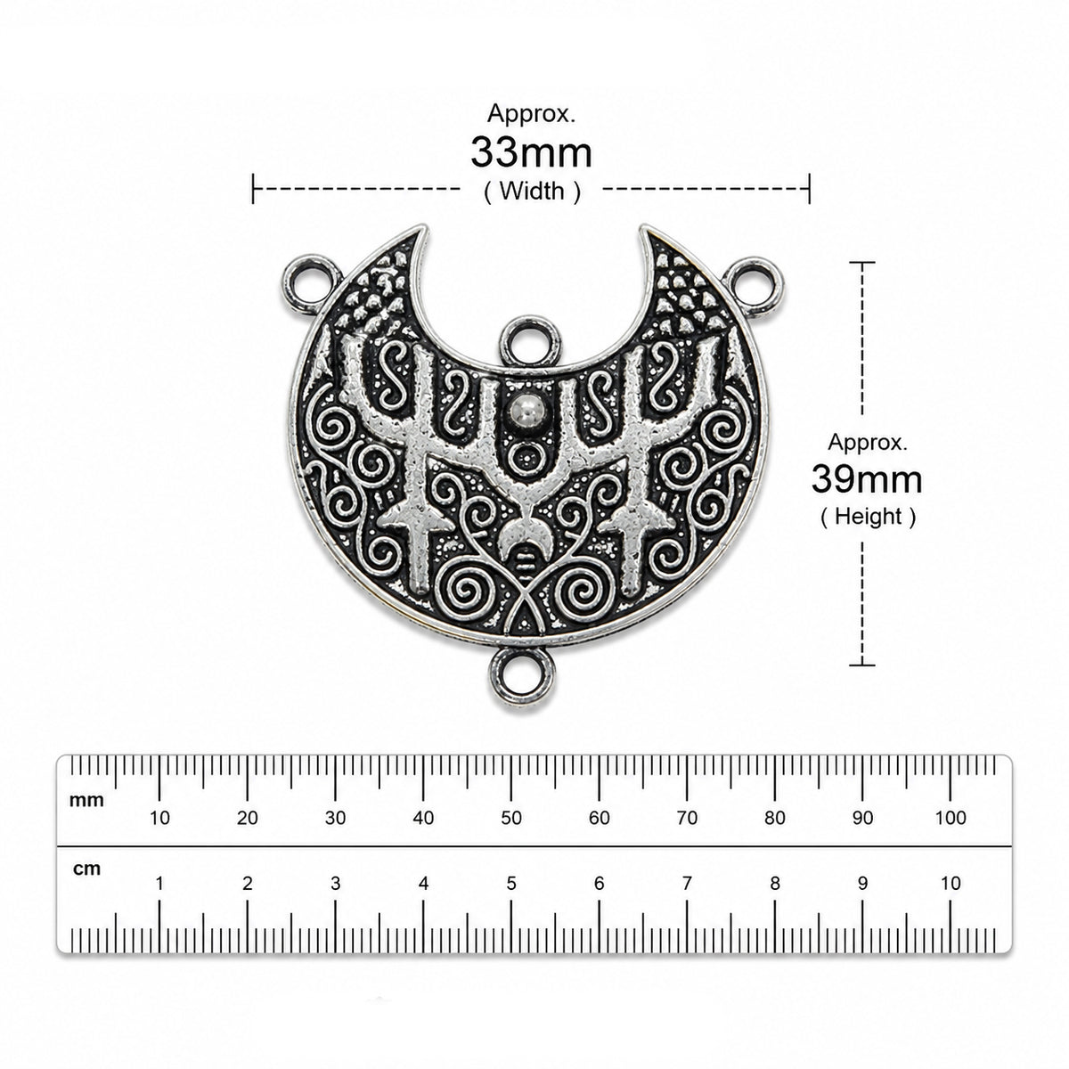 Silver Oxidized Tribal Connector Pendant | 33x39mm Crescent Moon Design | Ethnic Jewelry Making Finding