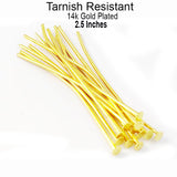 100 pcs head pins 2.5 inches long, tarnish Resistant Gold plated on brass material