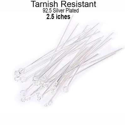 50 pcs head pins 2.5 inches long, tarnish Resistant Silver 925 plated on brass material