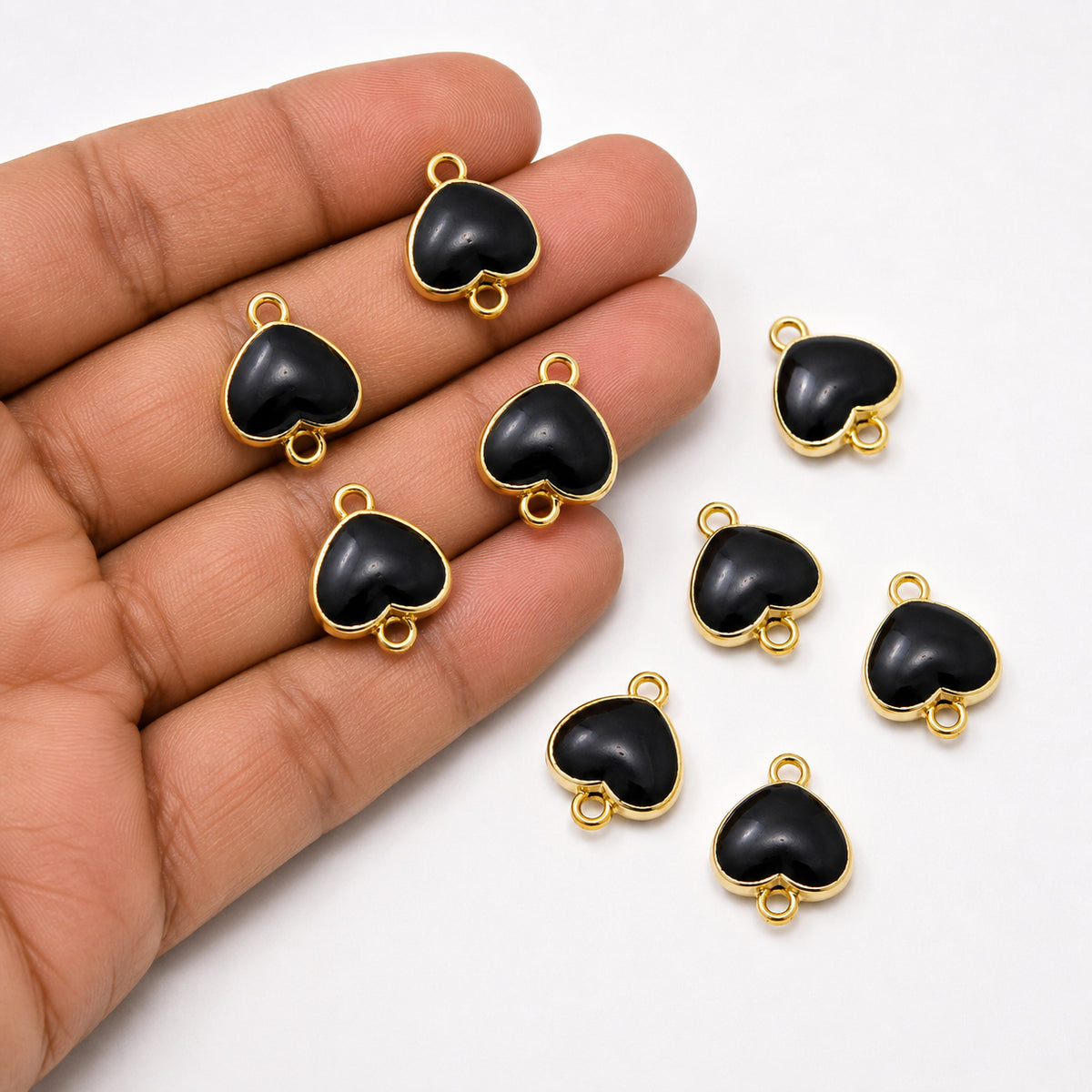 10 Pcs Black Heart Connector Charms, Gold Plated Double Loop Heart Charms for DIY Jewelry Making, Bracelet & Necklace Connectors
