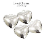 10 PCS PKG. SILVER PLATED ACRYLIC SMOOTH HEART CHARM IN SIZE ABOUT 20MM