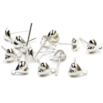 Earring Posts, Heart with Loop 6mm, Silver Plated (5 Pairs