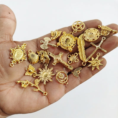100 PCS Gold Shiny Metal Charms for Jewelry Making | Assorted Designer Connector Charms | Gold Plated DIY Craft Charms for Bracelet, Necklace, Earrings & Handmade Accessories