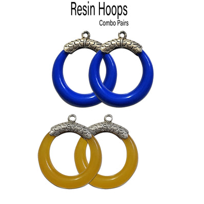 2 Pairs (4 Pcs) Blue and Yellow Resin Hoops findings