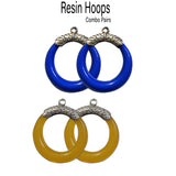2 Pairs (4 Pcs) Blue and Yellow Resin Hoops findings