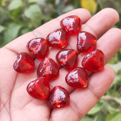 10 PIECES PACK' 14-15 MM APPROX' HANDMADE HEART SHAPED GLASS BEADS