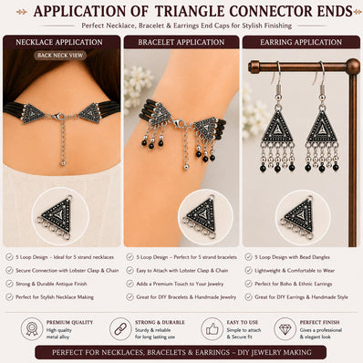 10 Pcs Oxidized Silver Triangle Connector Findings 30x26mm | Multi Loop Jewelry Connectors for Necklace, Earrings & Bracelet Making