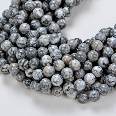 NATURAL GRAY MAP STONE 'SEMI PRECIOUS BEADS' 8-8.5 MM APPROX SIZE JEWELRY MAKING, NATURAL AND AUTHENTIC GEMSTONE BEADS' 46-47 BEADS