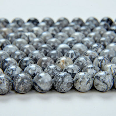 NATURAL GRAY MAP STONE 'SEMI PRECIOUS BEADS' 8-8.5 MM APPROX SIZE JEWELRY MAKING, NATURAL AND AUTHENTIC GEMSTONE BEADS' 46-47 BEADS