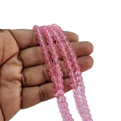 2 Line Pkg. (each 16 inches long) 6mm Round Pink Glass Beads for jewelry making