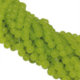 6mm Jelly Glass Beads Dyed Neon Lime Green Color – Approx. 135-140 Pcs Per String for Jewelry Making & DIY Crafts