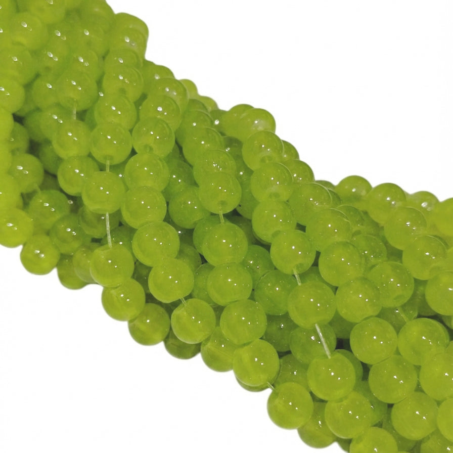 6mm Jelly Glass Beads Dyed Neon Lime Green Color – Approx. 135-140 Pcs Per String for Jewelry Making & DIY Crafts