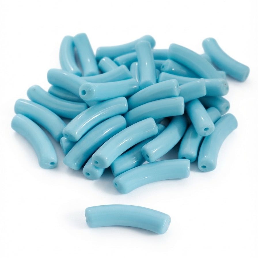 Light Blue Acrylic Arc Pipe Beads – 32x7 mm, 20 Pieces Loose Pack
