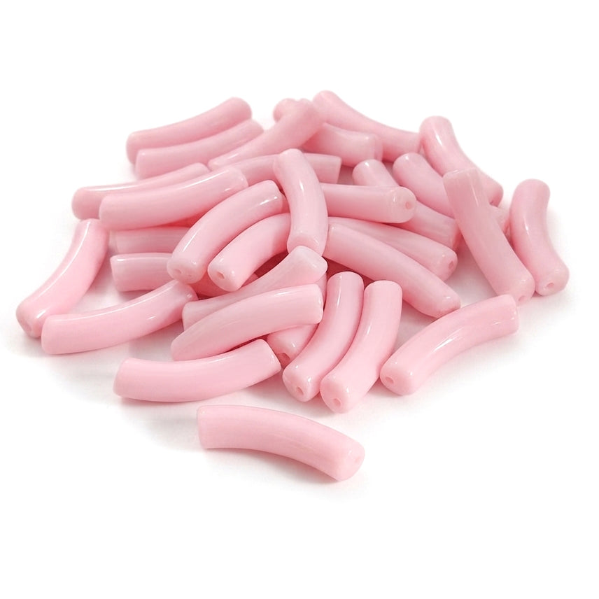Pastel Pink Acrylic Arc Pipe Beads – 32x7 mm, 20 Pieces Loose Pack
