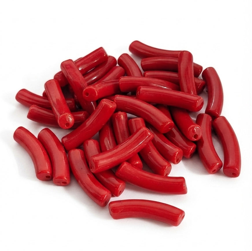 Vibrant Red Acrylic Arc Pipe Beads – 32x7 mm, 20 Pieces Loose Pack