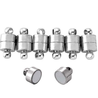 2 PCS PKG. BARREL SHAPE Rhodium plated, MAGNETIC CLASPS FOR JEWELRY MAKING