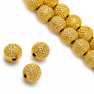 8mm Gold Micron Plated Dotted Brass Round Beads – Anti Tarnish Metal Spacer Beads – High Quality – 50 Pieces Pack