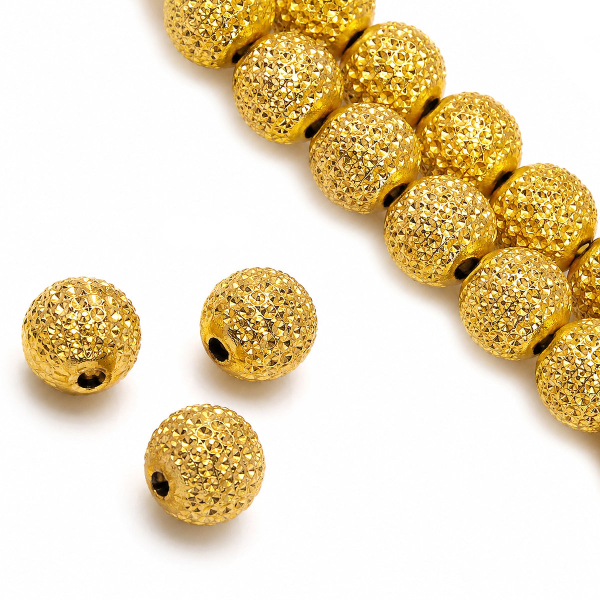 8mm Gold Micron Plated Dotted Brass Round Beads – Anti Tarnish Metal Spacer Beads – High Quality – 50 Pieces Pack