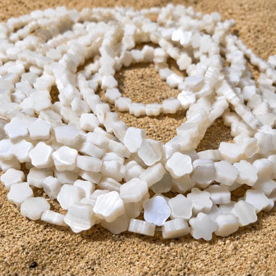 7mm White Flower Mother of Pearl (MOP) Beads Strand | Natural Shell Clover Beads | Approx. 62 Beads Per String