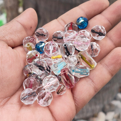 50 GRAMS PACK' MIX PACK OF FANCY GLASS CRYSTAL BEADS