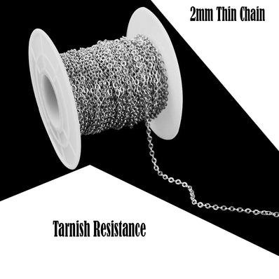 2 meters chain Rhodium Plated thin, 2mm, No.9, best quality tarnish resistance jewelry making chain