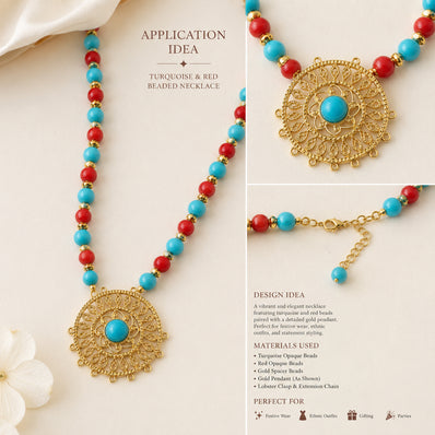 Gold Filigree Round Connector4 Pieces Pack | Pendant with Turquoise Stone 60mm | Multi Loop Jewelry Connector | DIY Necklace Pendant