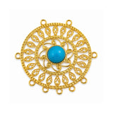 Gold Filigree Round Connector4 Pieces Pack | Pendant with Turquoise Stone 60mm | Multi Loop Jewelry Connector | DIY Necklace Pendant