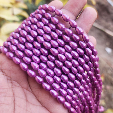 LOOSE GLASS PEARL BEADS DROP SHAPE, IN SIZE ABOUT 8X5 MM, SOLD PER 46 BEADS, IT WILL COME ABOUT 16 INCHES WHILE STRINGING