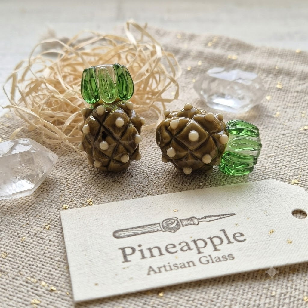 Mustard Pineapple Lampwork Glass Beads | Handmade Artisan Fruit Beads | Jewelry Making Supplies | Pack of 3 Pieces