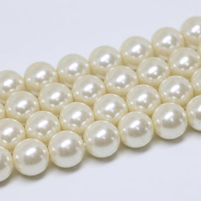 10mm Off White Glass Pearl Beads Sold Per strand of 88 Beads approx.
