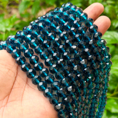 10x8 mm Deep Teal Blue Faceted Crystal Glass Beads – 66-67 Beads Per String