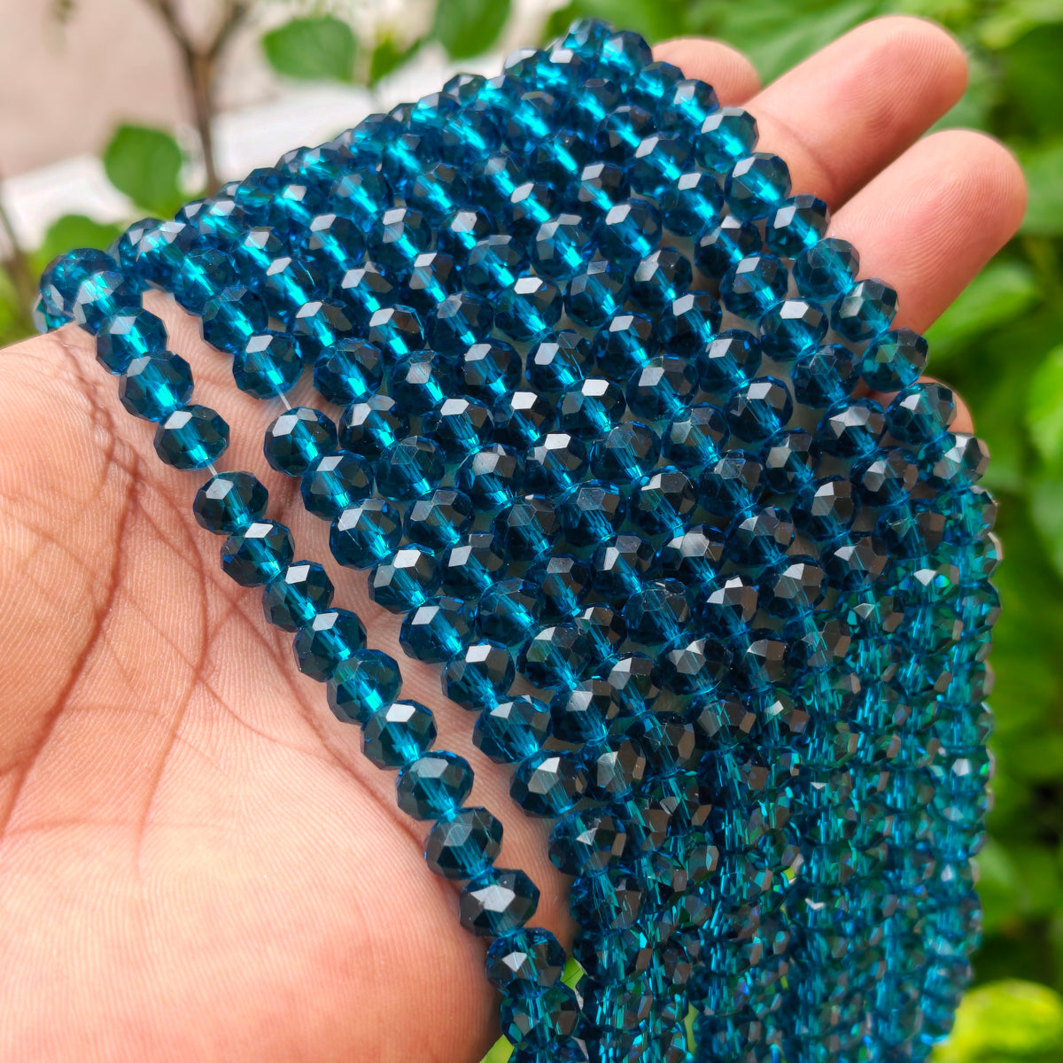 8x6 mm Deep Teal Blue Faceted Crystal Glass Beads – 58-60 Beads Per String