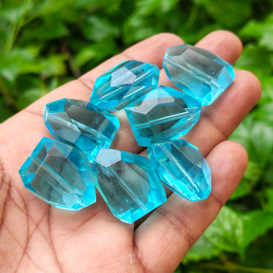 Czech Imported Aqua Blue Large Faceted Fancy Glass Beads (6 Pieces Pack)