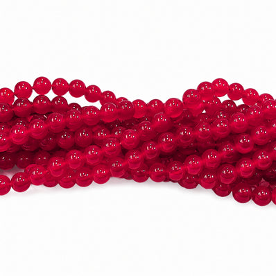 2 Strands 4MM Bright Red Round Imitation Jade Glass Beads Strands | Jelly Style Glass Spacer Beads for Jewelry Making | 31.4 Inches | Approx. 400+ Beads