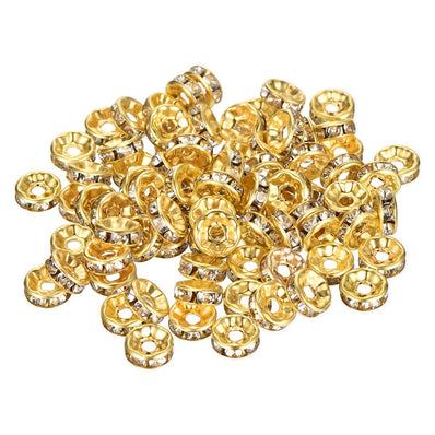 100pcs. 6MM Gold Rhinestone Rondelle Round Beads Spacer