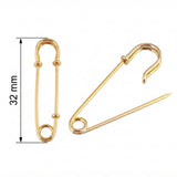 32 mm Gold Safety Pin / Brooch Pin – Jewellery Making & Craft Supplies – 10 Pieces Pack